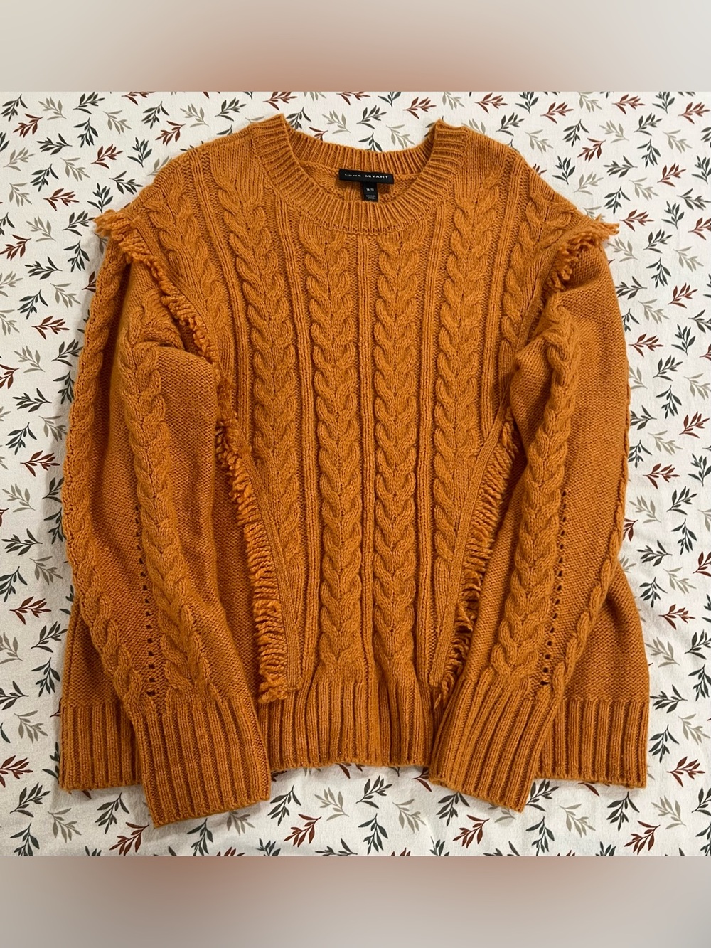 Lane Bryant Mustard Yellow Cable Knit Fringe Sweater Size 14/16